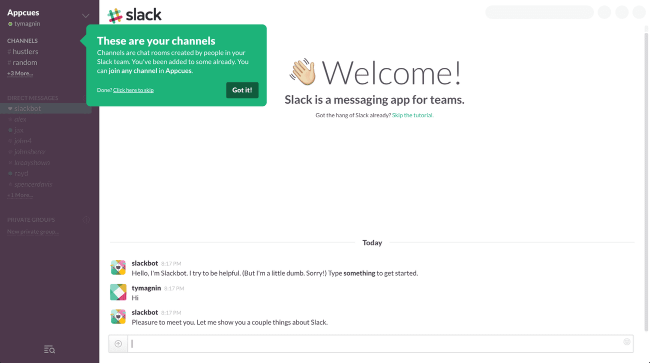 Slack post-installation app support