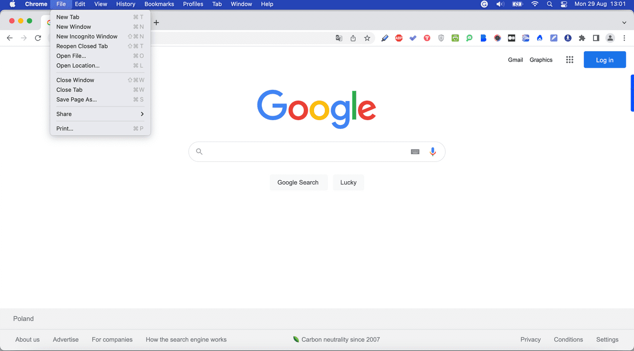 Browser menu