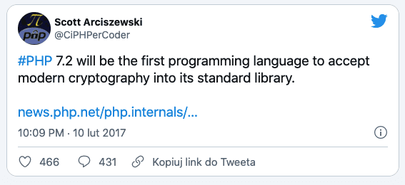 PHP 7.2 tweet Scott Arciszewski