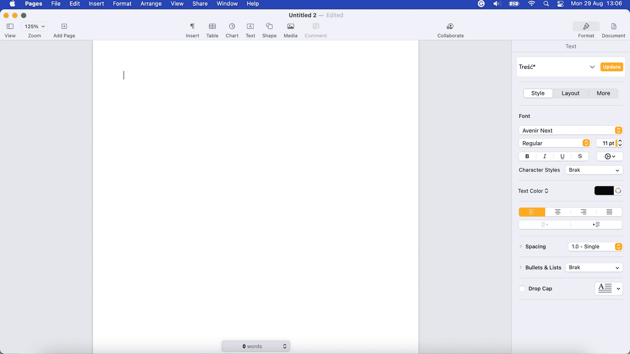 Microsoft Word blank sheet