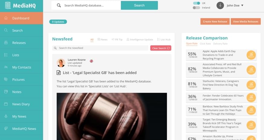 MediaHQ dashboard