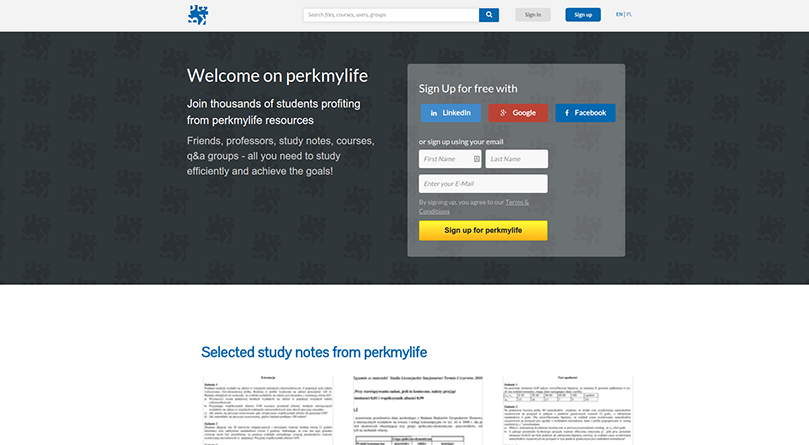 Perkmylife homepage